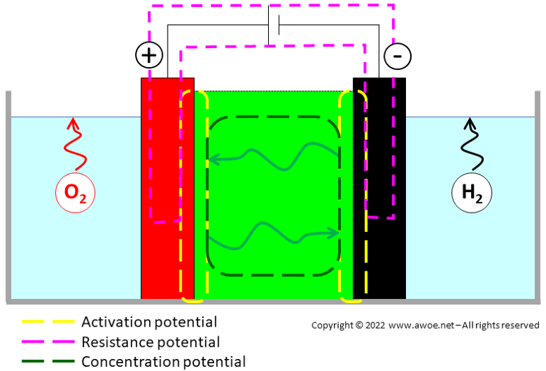 Location of overpotentials in electrolytic cells